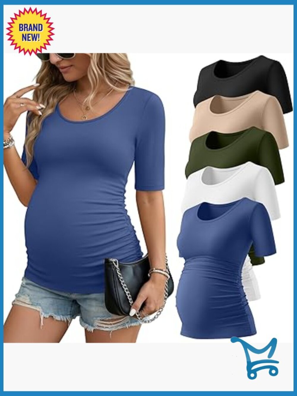Maternity Scoop Neck Tees 5 Pack Side Ruched Tops Half Sleeve Casual
